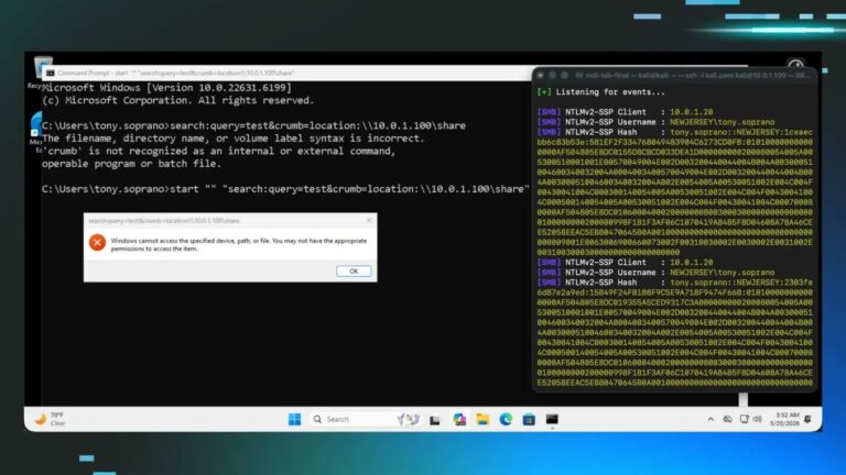 ثغرة غير مرقّعة في Windows Search URI تكشف تجزئة NTLMv2